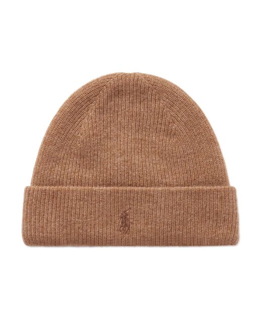 Polo Ralph Lauren Brown Logo-embroidered Ribbed Cashmere Beanie for men