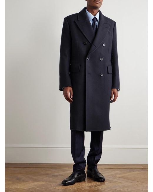 Tom Ford Blue Double-breasted Wool Overcoat for men