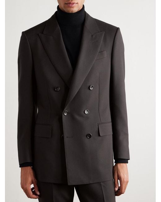 Tom Ford Black Hopsack Double-breasted Wool Suit Jacket for men