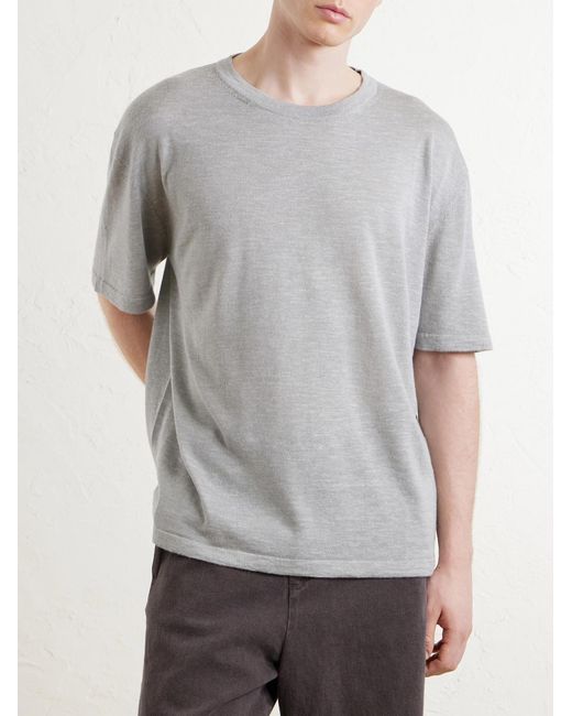 The Elder Statesman Gray Lenny Ribbed Wool, Silk And Linen-Blend T-Shirt for men