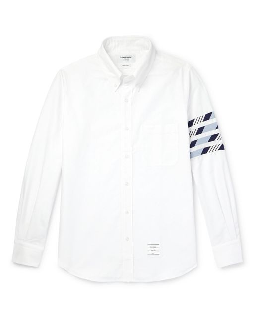 Thom Browne White Button-down Collar Grosgrain-trimmed Cotton Oxford Shirt for men