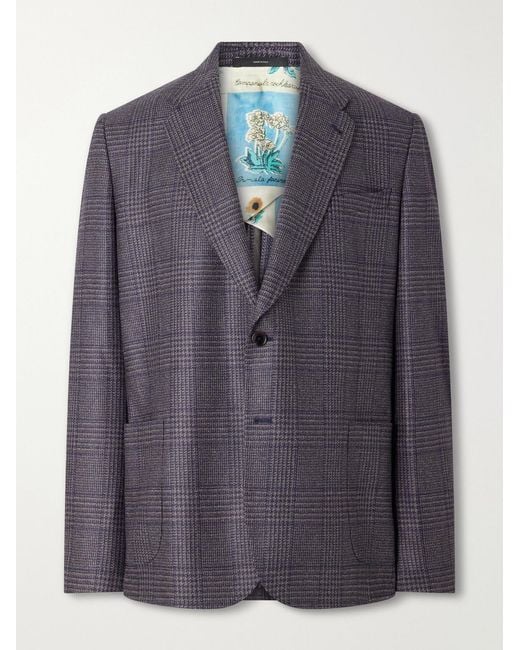 Paul Smith Blue Prince Of Wales Wool And Silk-Blend Suit Jacket for men