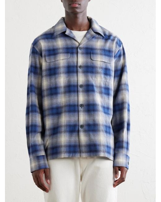 Ralph Lauren Blue Checked Cotton And Cashmere-Blend Shirt for men