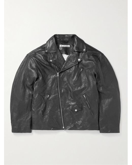 Acne Black Liker Distressed Leather Biker Jacket for men