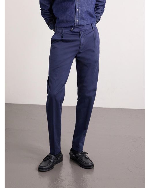 Eleventy Blue Slim-fit Cotton-blend Twill Chinos for men