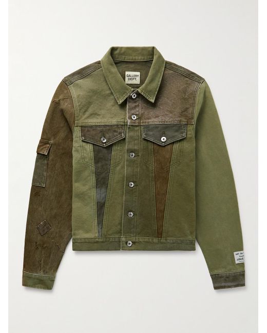 GALLERY DEPT. Green Andy Distressed Patchwork Upcycled Denim Jacket for men