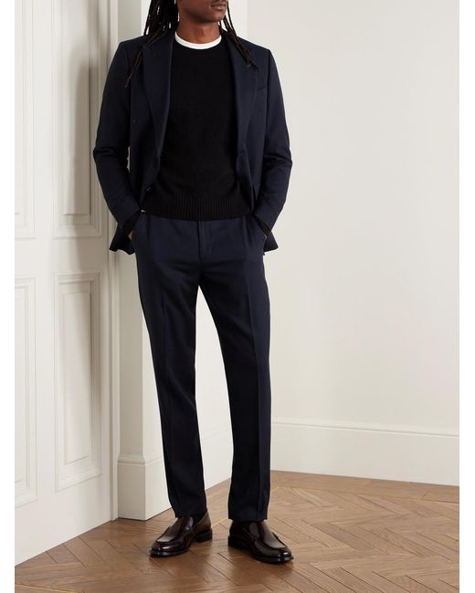 Mr P. Blue James Tapered Brushed Super 150S Wool-Twill Drawstring Trousers for men