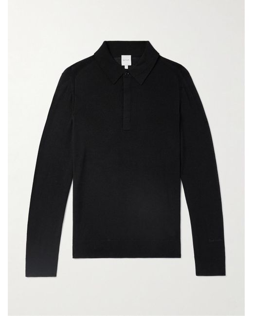 Paul Smith Black Embroidered Merino Wool Polo Shirt for men
