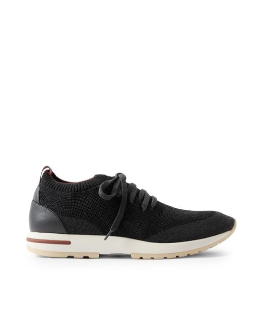 Loro Piana Black 360 Flexy Leather-Trimmed Knitted Wish Wool Sneakers for men