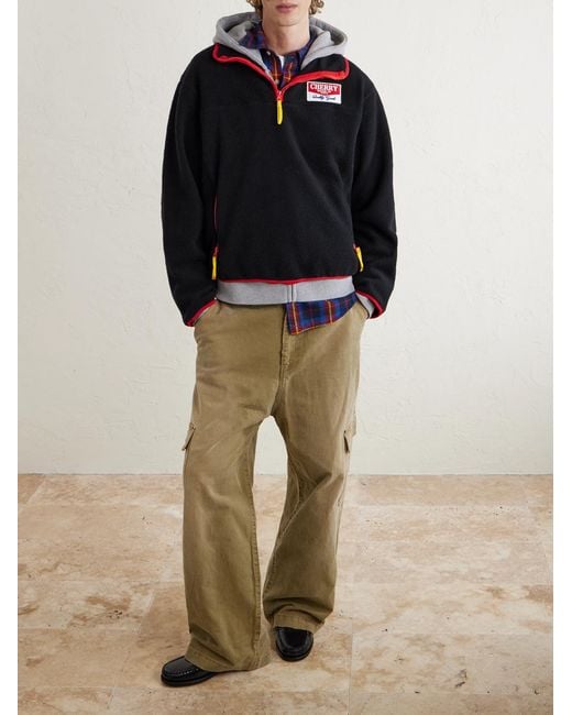 CHERRY LA Black Logo-appliquéd Fleece Half-zip Sweater for men