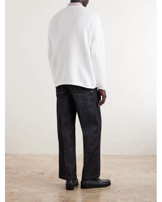 Polo Ralph Lauren White Polo Bear-embroidered Bead-embellished Knitted Cotton Sweater for men