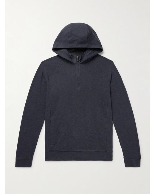 Kjus Blue Inverness Eco-Coffee Cotton-Blend Jersey Half-Zip Hoodie for men