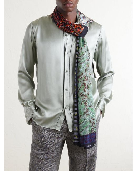 Dries Van Noten Red Flora Printed Satin Scarf for men