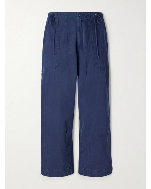 CHERRY LA Blue Parachute Wide-Leg Herringbone Cotton Trousers for men