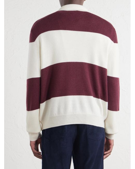 A.P.C. Purple Logo-Embroidered Striped Virgin Wool Polo Sweater for men