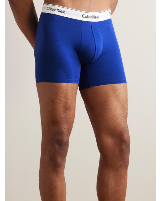 Calvin Klein Blue Three-pack Stretch-cotton Boxer Briefs for men