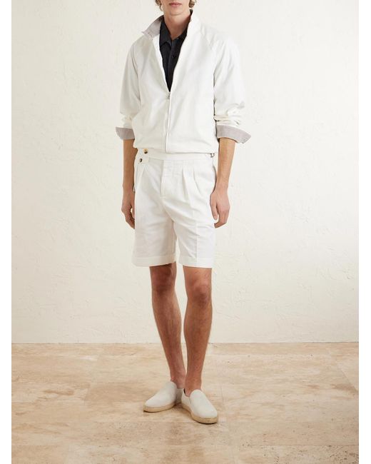 Brunello Cucinelli White Cotton-blend Harrington Jacket for men