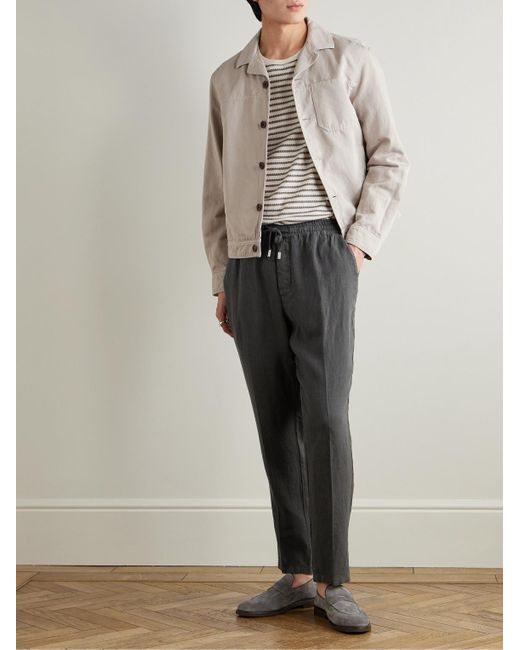 Altea Gray Mattia Straight-Leg Linen Trousers for men