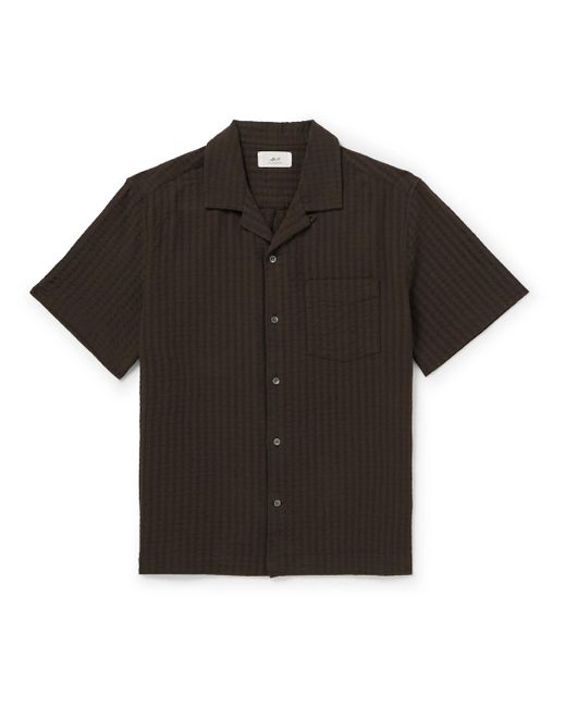 Mr P. Black Convertible-collar Organic Cotton-blend Seersucker Shirt for men