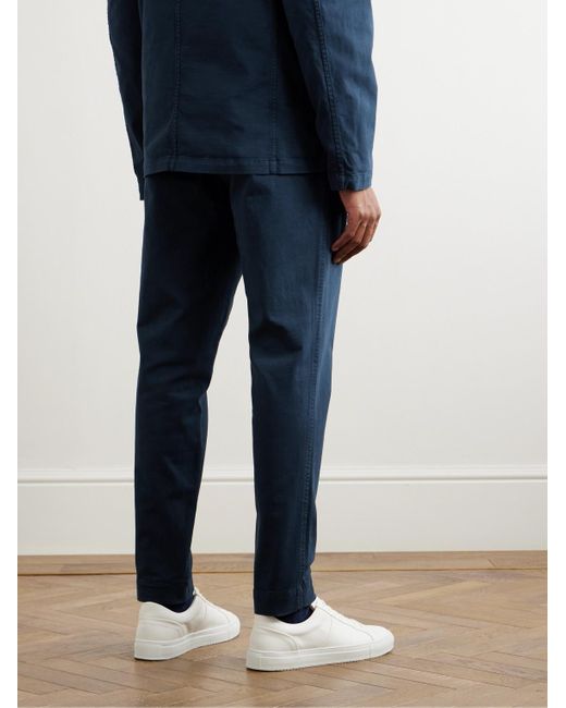 Mr P. Blue Tapered Pleated Garment-dyed Cotton-blend Twill Trousers for men