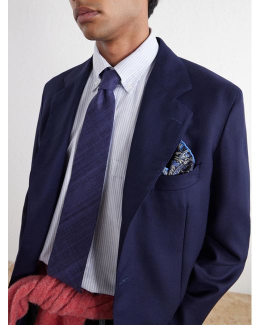 Drake's Blue Virgin Wool Canvas Blazer for men