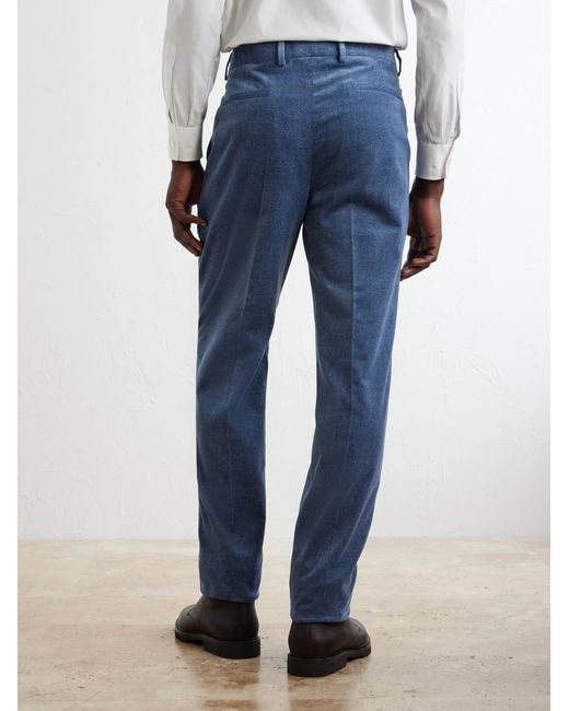 Brunello Cucinelli Blue Straight-Leg Pleated Cotton-Velvet Suit Trousers for men