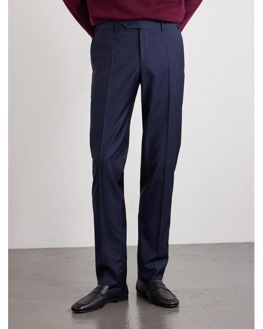 Canali Blue Tapered Super 130s Wool Suit Trousers for men