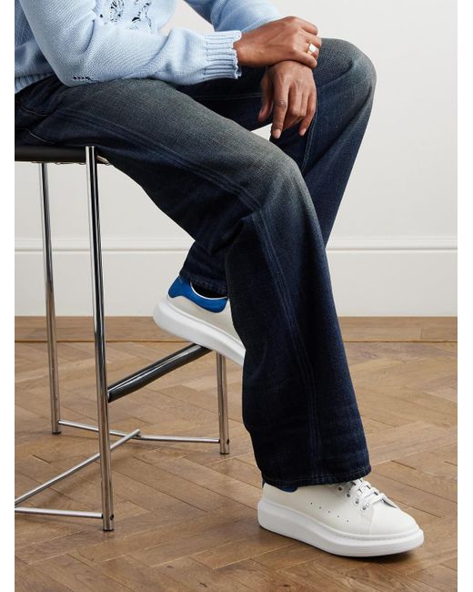 McQueen Blue Exaggerated-Sole Leather Sneakers for men