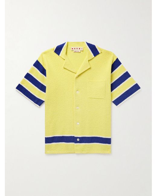 Camicia in spugna di misto cotone con righe e colletto aperto di Marni in Yellow da Uomo