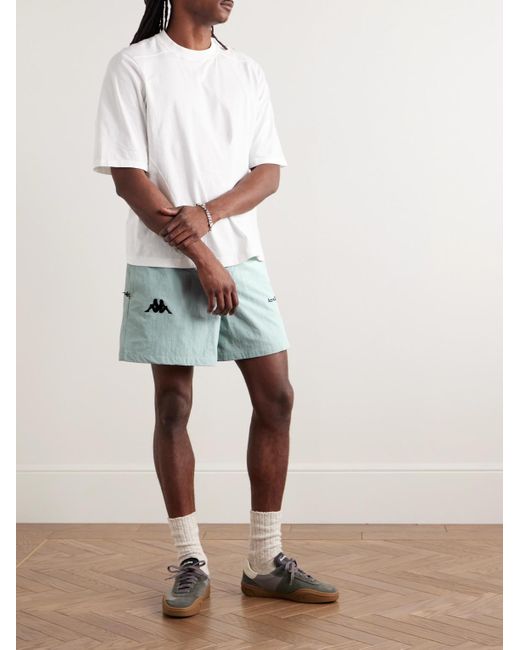 Acne Blue Kappa Straight-Leg Logo-Embroidered Nylon Shorts for men