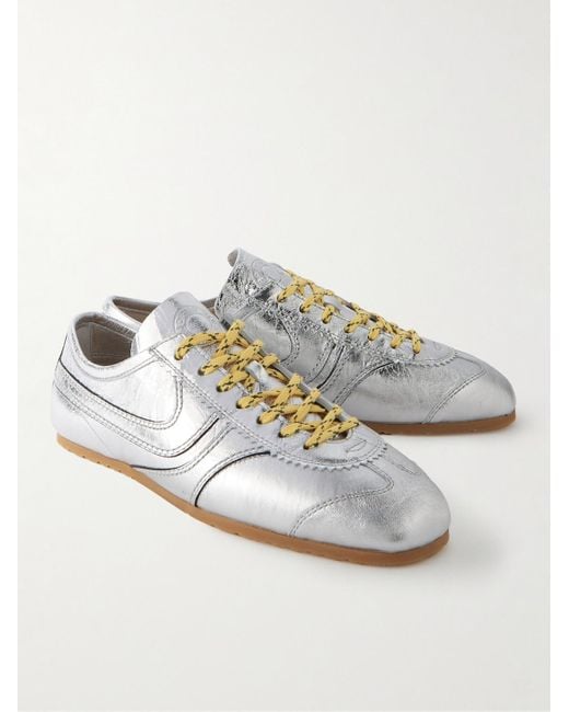 Dries Van Noten White Metallic Textured-leather Sneakers for men