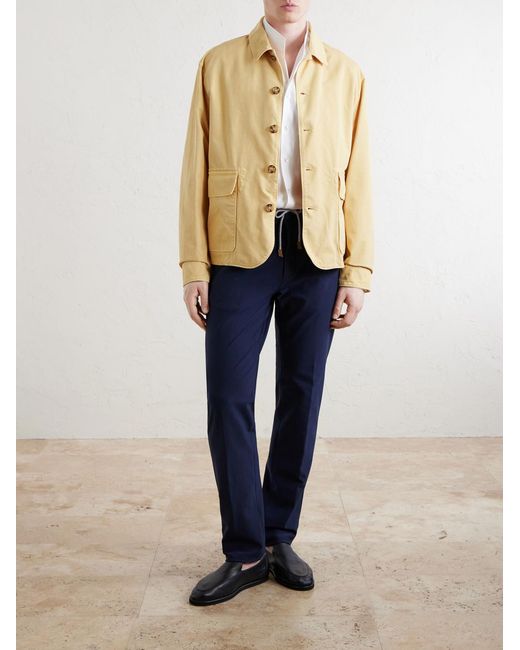Eleventy Blue Straight-Leg Cotton-Blend Trousers for men