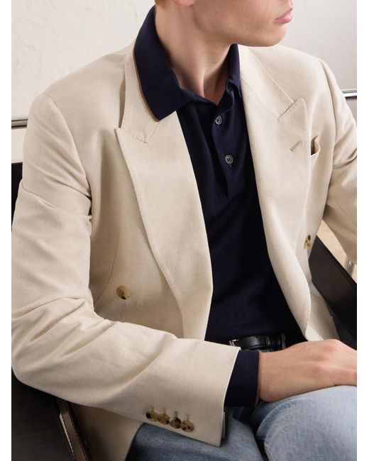 Kiton Blue Merino Wool Polo Shirt for men