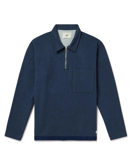 Folk Blue Signal Chambray-trimmed Cotton-jersey Half-zip Sweatshirt for men