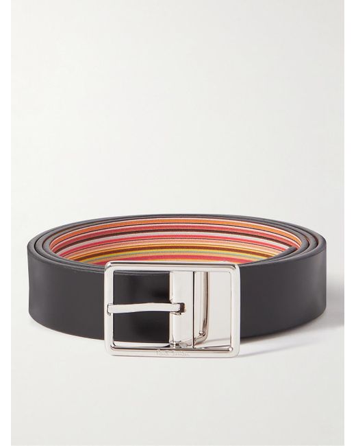 Paul Smith Black Reversible Striped Leather Belt for men