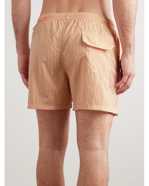 Thom Sweeney Natural Straight-Leg Mid-Length Striped Swim Shorts for men