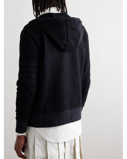 Thom Browne Blue Logo-appliquéd Ribbed Cotton And Silk-blend Zip-up Hoodie for men