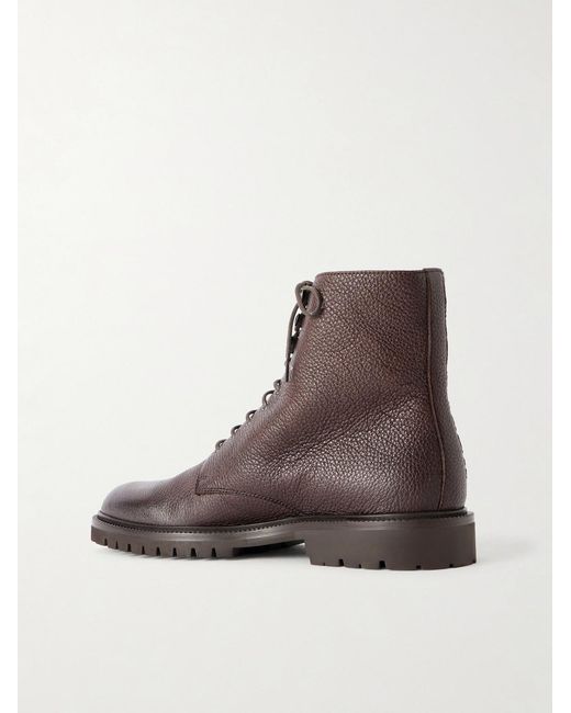 Brunello Cucinelli Brown Shearling-Lined Full-Grain Leather Lace-Up Boots for men