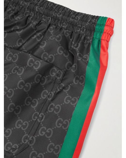 Gucci Black Straight-Leg Mid-Length Logo-Print Striped Swim Shorts for men