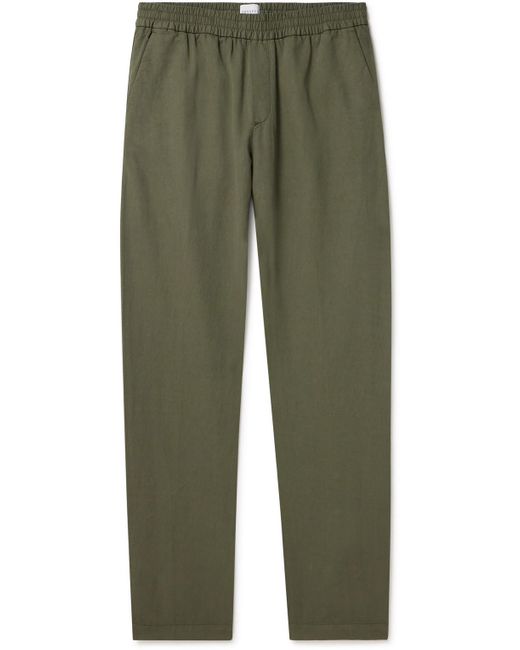 Sunspel Green Straight-leg Cotton And Linen-blend Drawstring Trousers for men