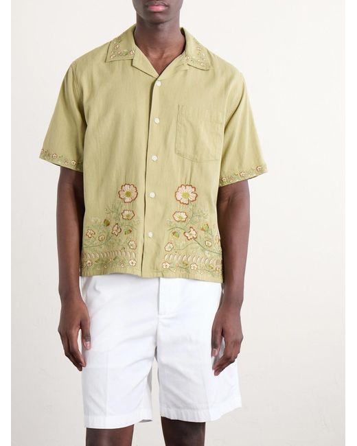 Corridor NYC Natural Augusta Embroidered Cotton Shirt for men