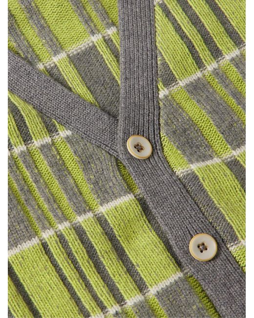 The Elder Statesman Green Intarsia-Knit Cashmere Cardigan for men