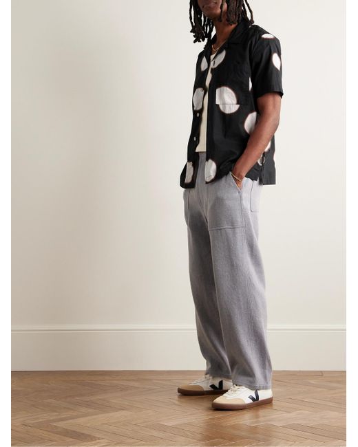 Camicia in voile di cotone a pois con colletto convertibile di Folk in Black da Uomo