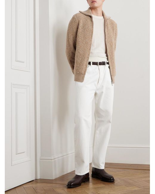 Brunello Cucinelli Cardigan aus einer Woll-Kaschmirmischung in Rippstrick mit Reißverschluss in Natural für Herren