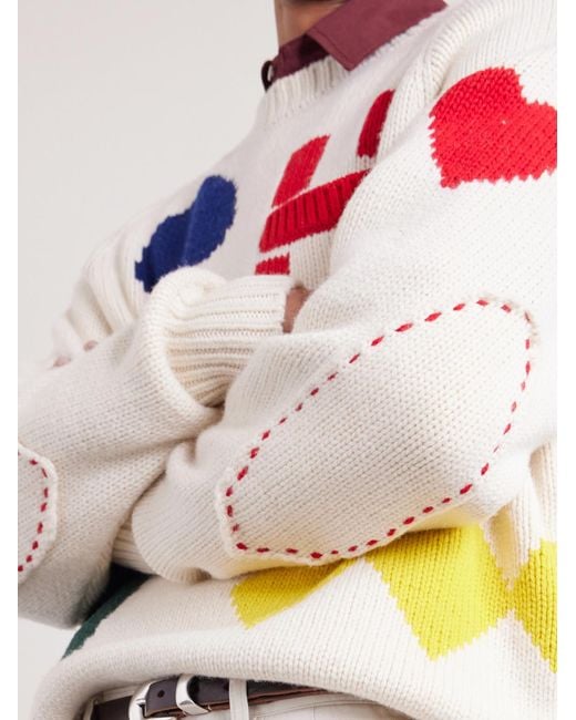 Intarsia Wool-Blend Sweater di Human Made in White da Uomo