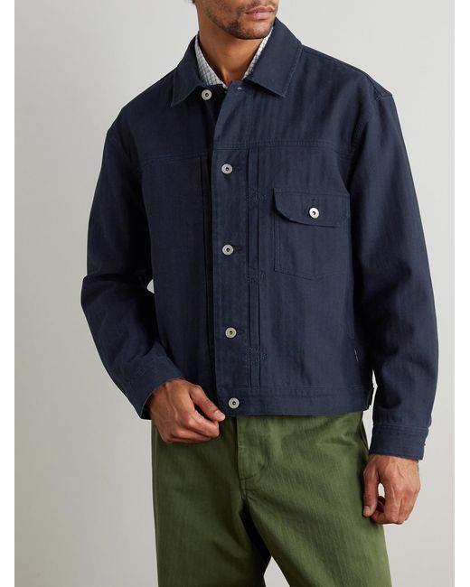 Folk Blue Trucker Herringbone Cotton-Twill Jacket for men