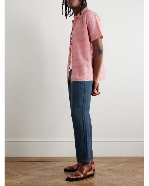 Portuguese Flannel Blue Straight-leg Linen Trousers for men