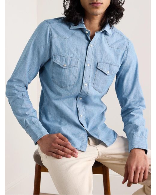 Sid Mashburn Schmal geschnittenes Hemd aus Baumwoll-Chambray im Western-Stil in Blue für Herren