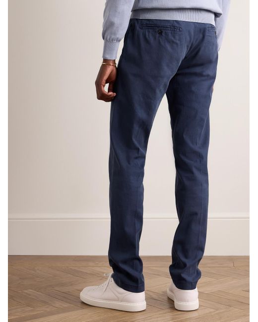 Pantaloni slim-fit in twill di misto lyocell e cotone stretch tinti in capo di Canali in Blue da Uomo