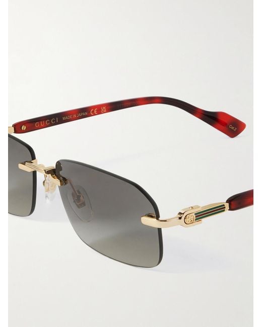 Gucci Brown Rimless Rectangular-Frame-Tone And Tortoiseshell Acetate Sunglasses for men